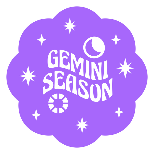 Círculo morado con las palabras temporada de Géminis. Diseño PNG