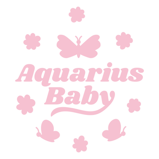 Logotipo de bebé Acuario con mariposas y flores. Diseño PNG