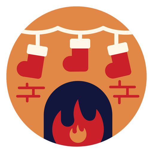 Icono navideño con chimenea y medias. Diseño PNG