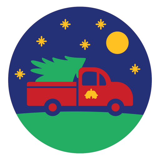 Camión rojo con un árbol de Navidad. Diseño PNG