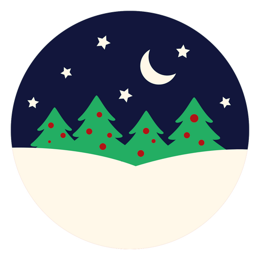Círculo con un árbol de Navidad y estrellas. Diseño PNG