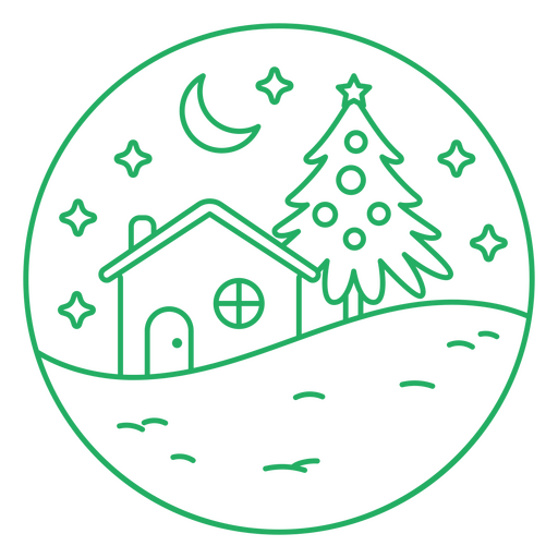 Green icon with a house and tree PNG Design