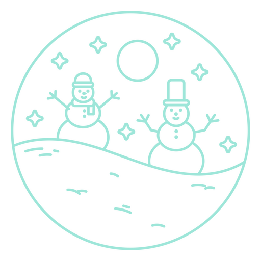 Dos muñecos de nieve en círculo. Diseño PNG