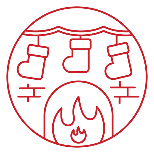 Icono rojo de una chimenea con medias. Diseño PNG