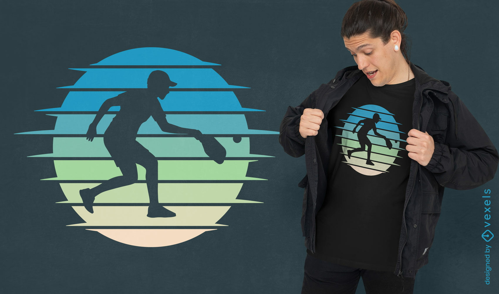 Design retrô de camiseta do pôr do sol do jogador de pickleball