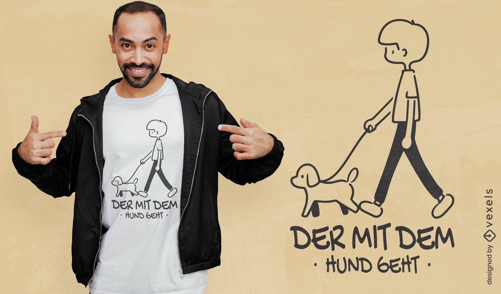 Strichmännchen-T-Shirt-Design mit laufendem Hund