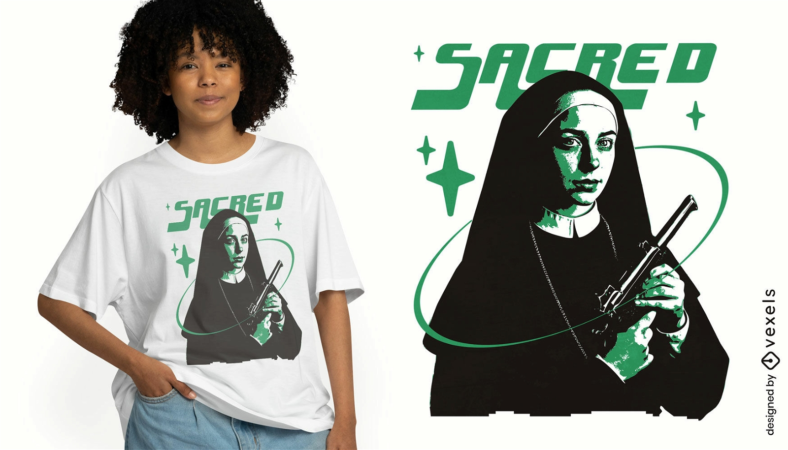 Design de camiseta fotográfica de freira