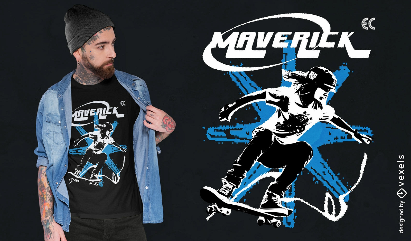 Diseño de camiseta de skater maverick.