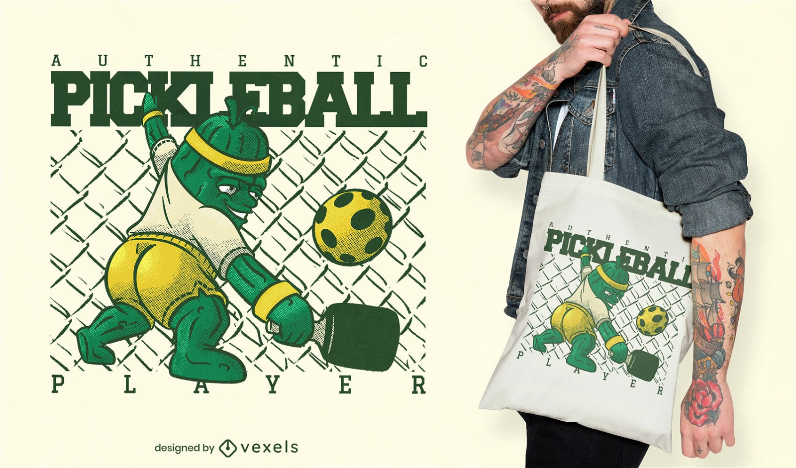 Pickleball-Sportspieler-Einkaufstaschendesign
