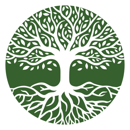Árbol verde con raíces en círculo. Diseño PNG