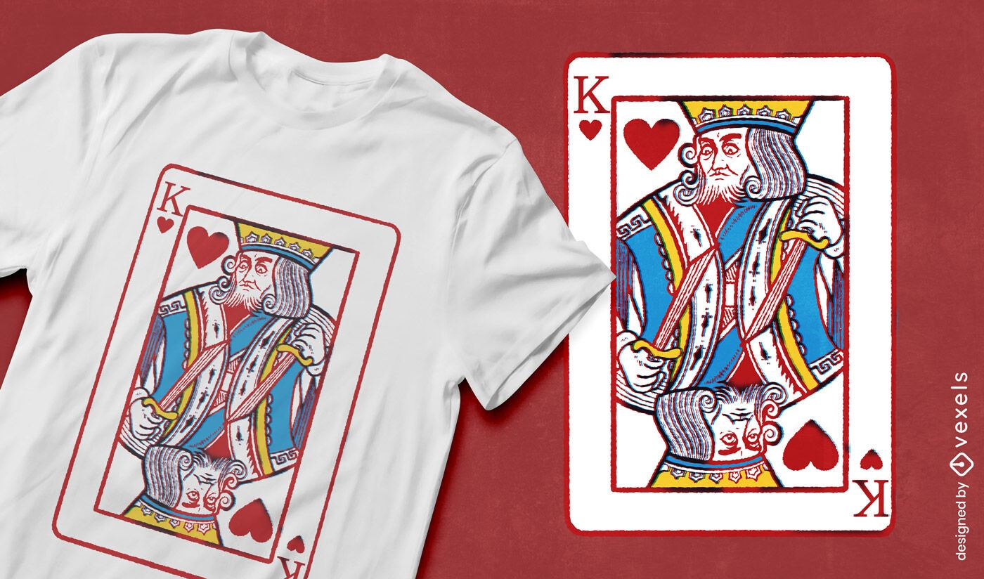 Diseño de camiseta de cartas rey de corazones.