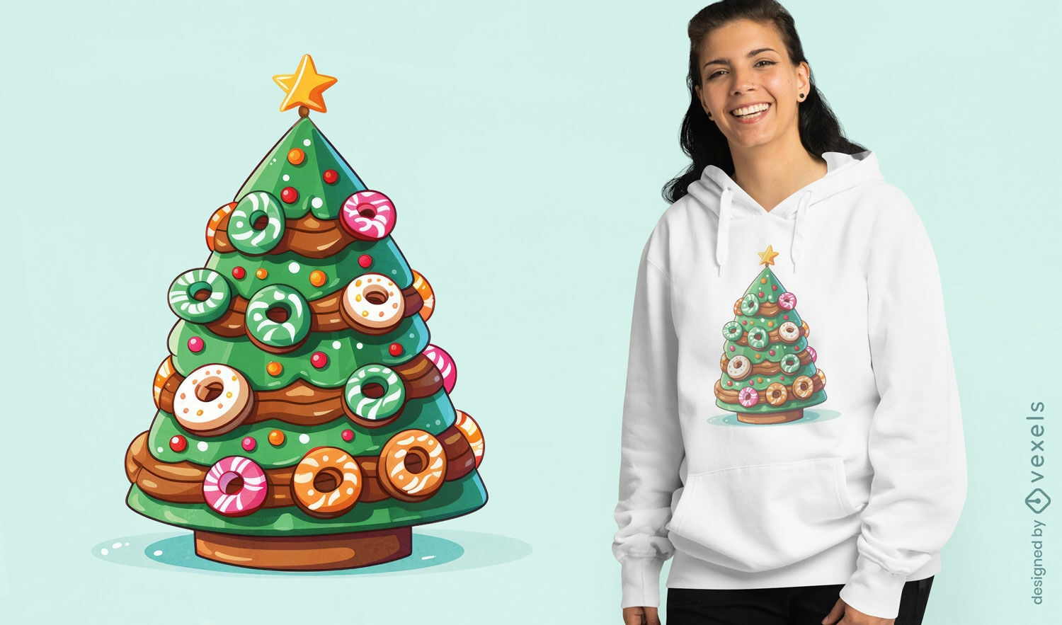 Diseño de camiseta de árbol de navidad donut.