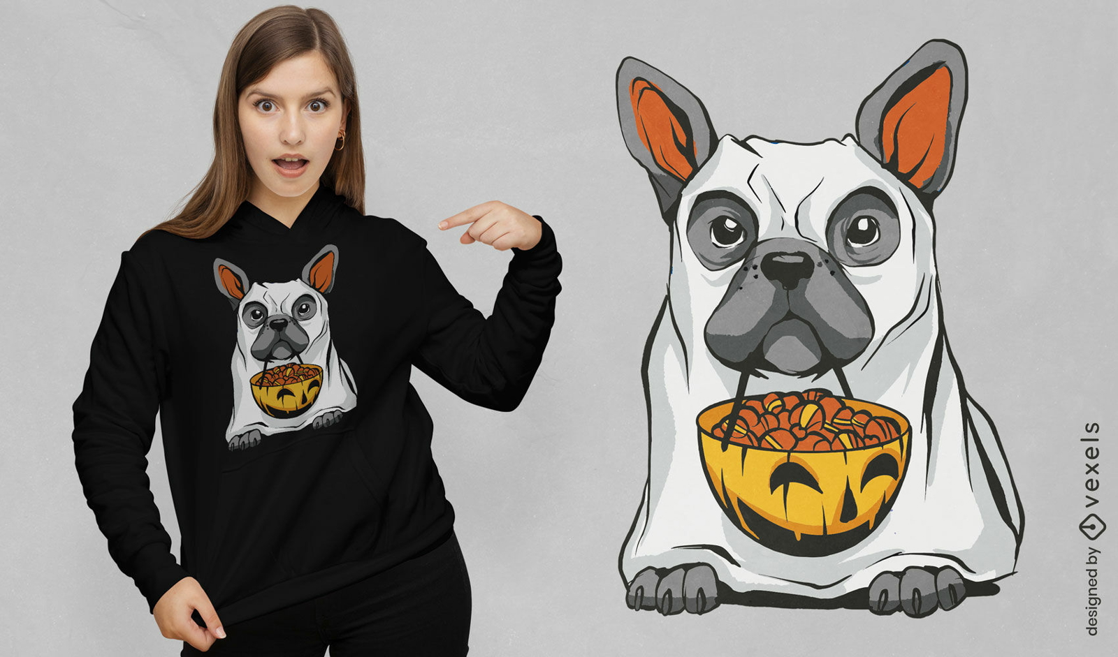 Diseño de camiseta de halloween de bulldog francés.