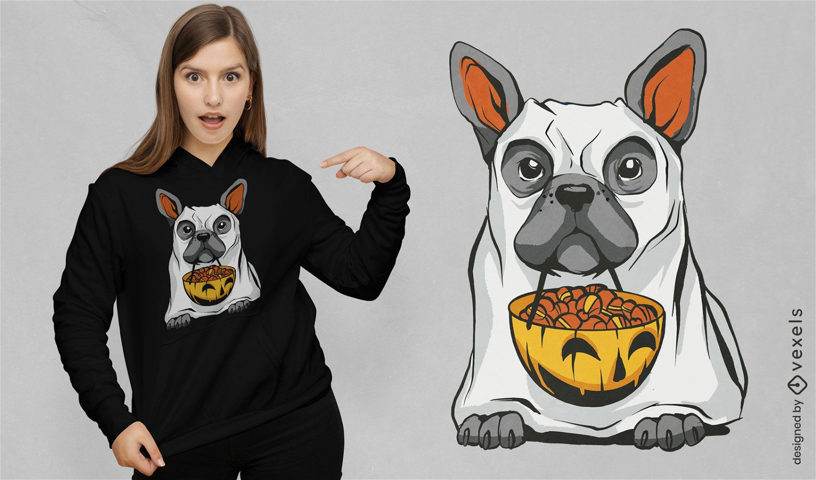 Halloween-T-Shirt-Design mit französischer Bulldogge