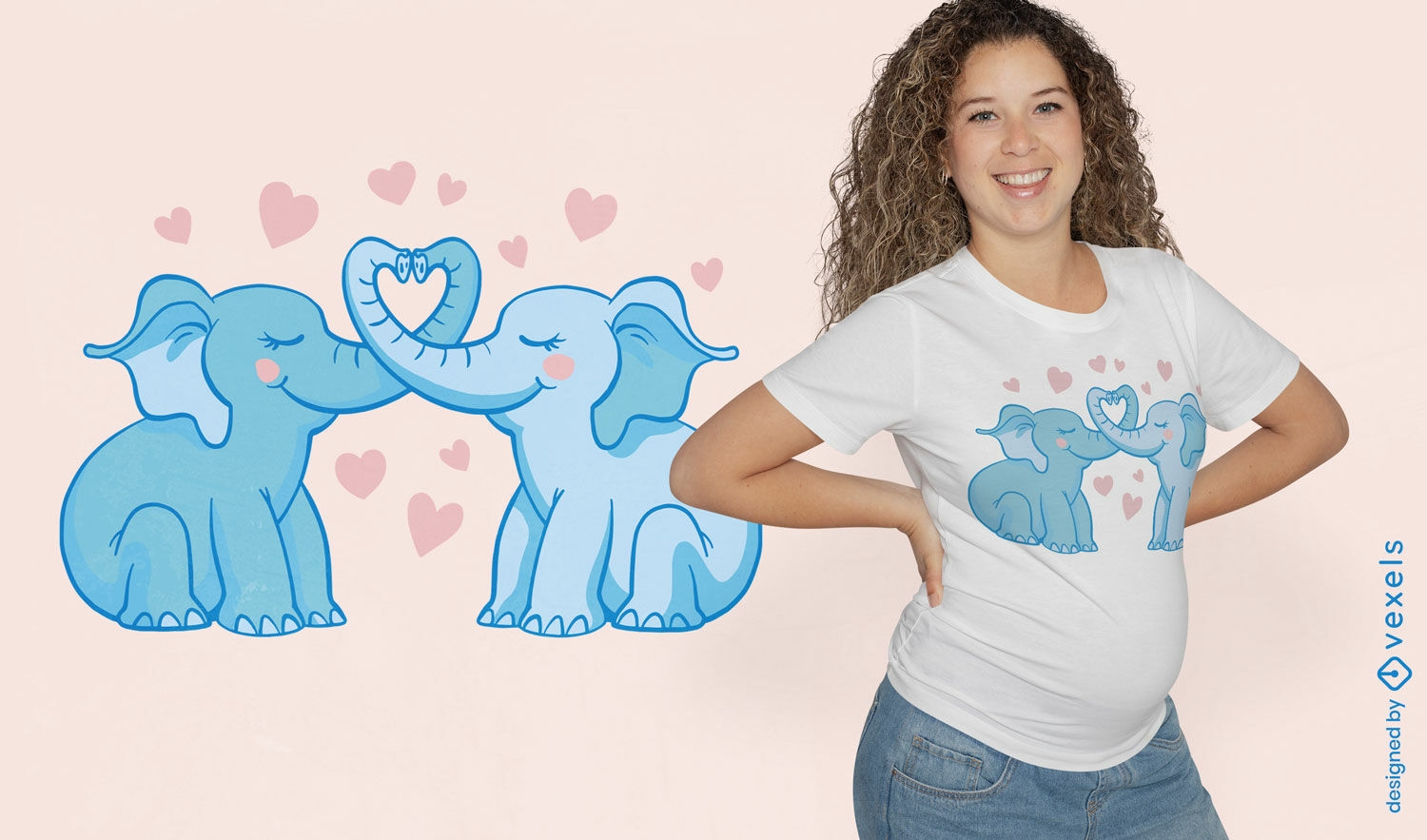Design de camiseta com dois elefantes apaixonados