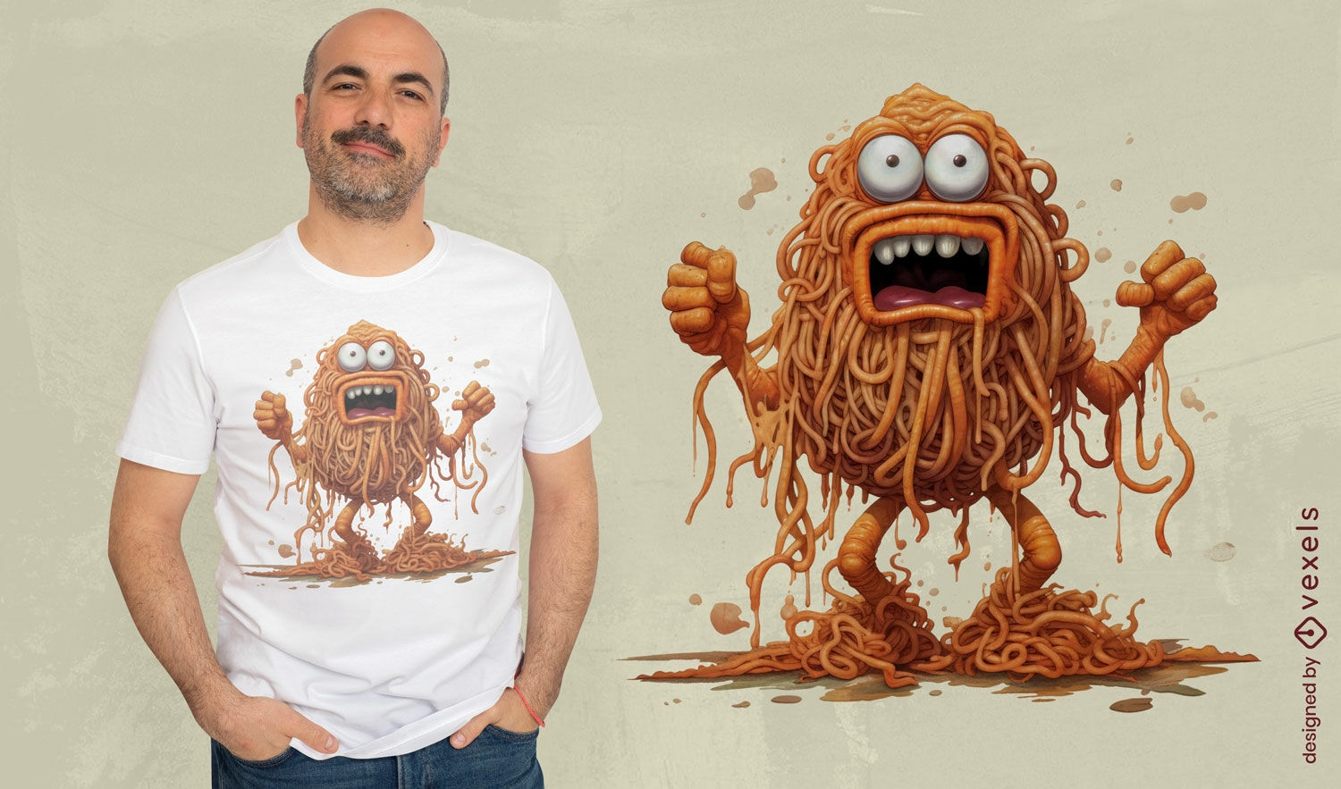Dise?o de camiseta de dibujos animados de monstruo de espagueti.
