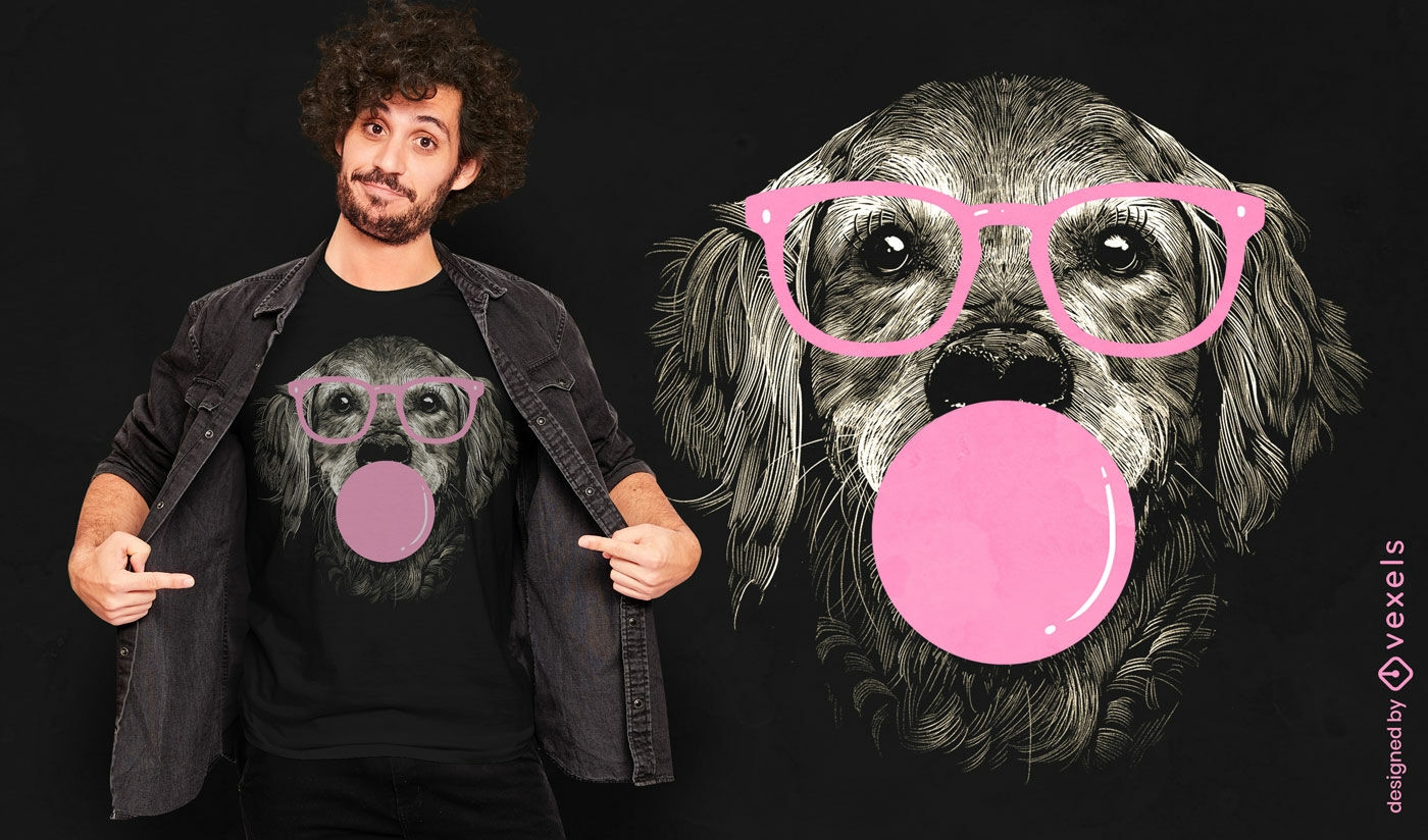 Hund mit Brille und Kaugummi-T-Shirt-Design