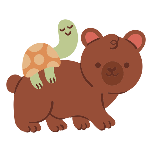 Urso pardo com uma tartaruga nas costas Desenho PNG