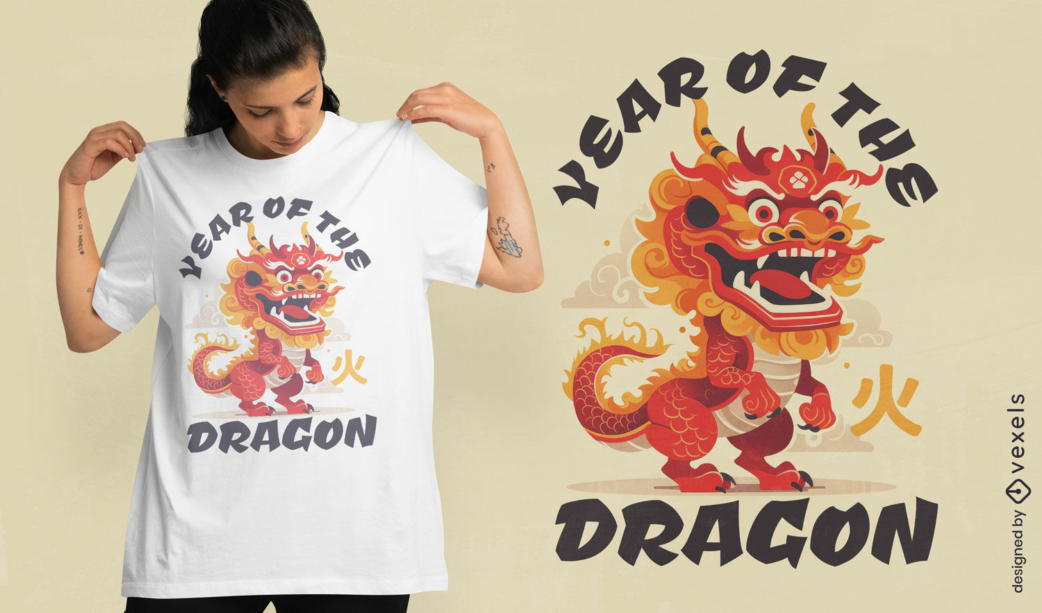 Diseño de camiseta de personaje de dragón de año nuevo.