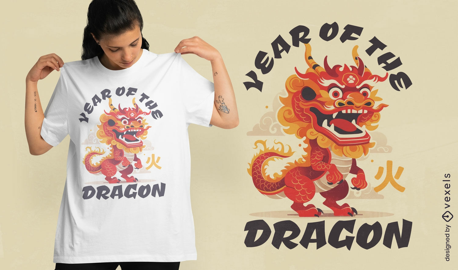 T-Shirt-Design mit Drachencharakter f?r das neue Jahr