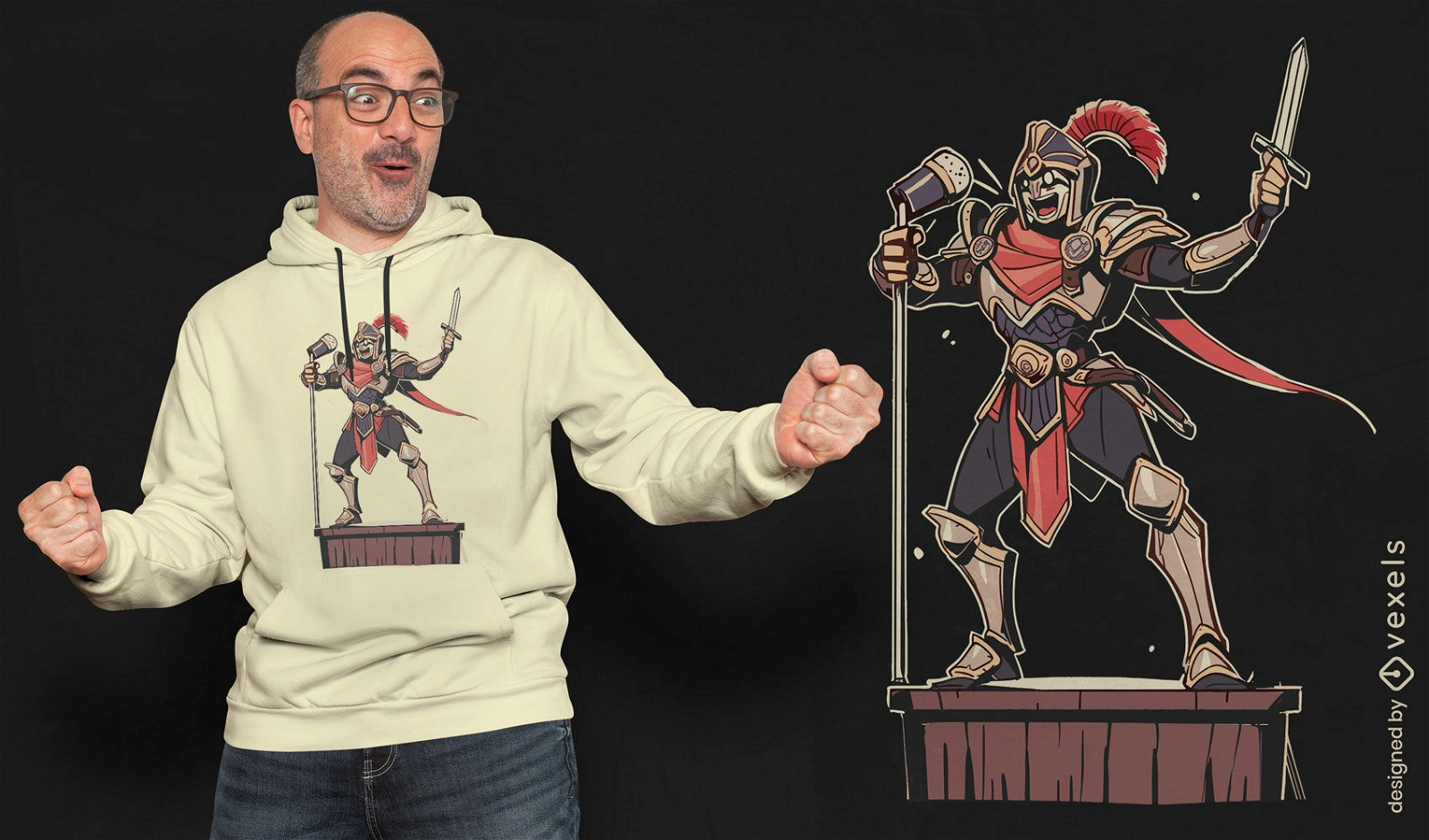 Diseño de camiseta de gladiador comediante.