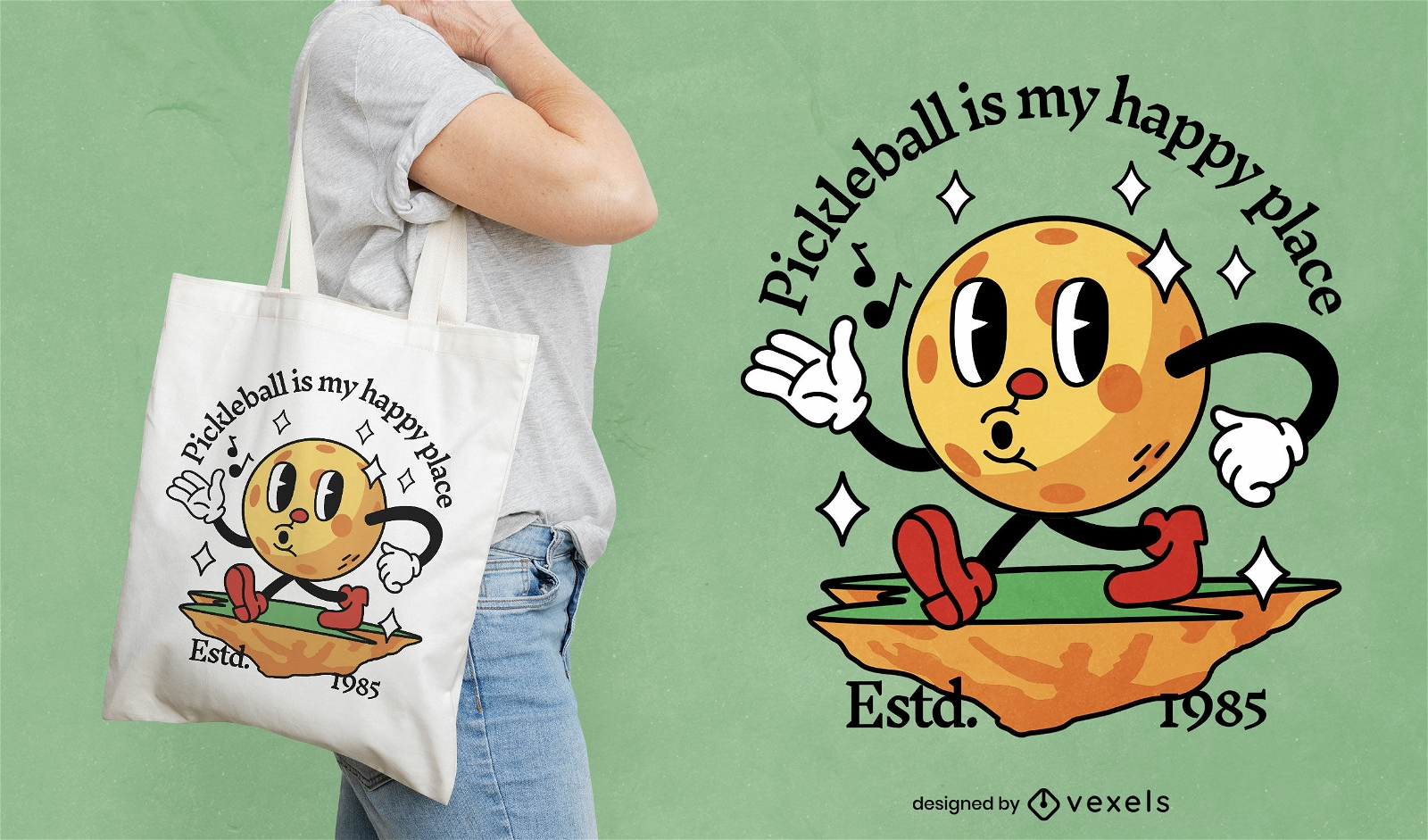 Pickleball-Cartoon-Einkaufstaschen-Design
