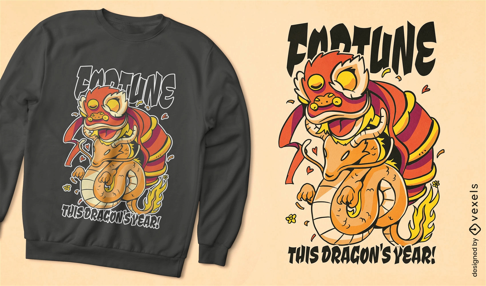 Diseño de camiseta del año del dragón chino.