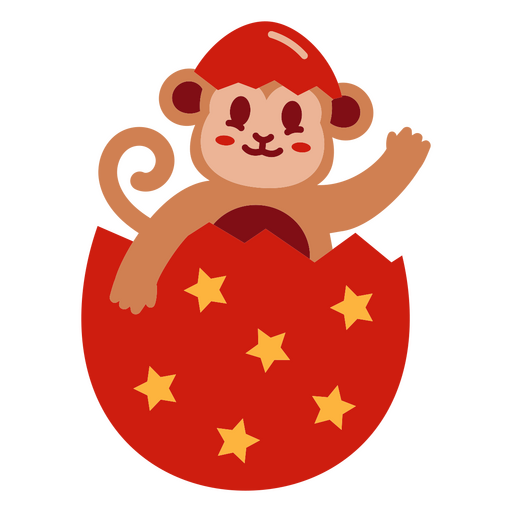 Monkey sitting in a red egg with stars on it PNG Design