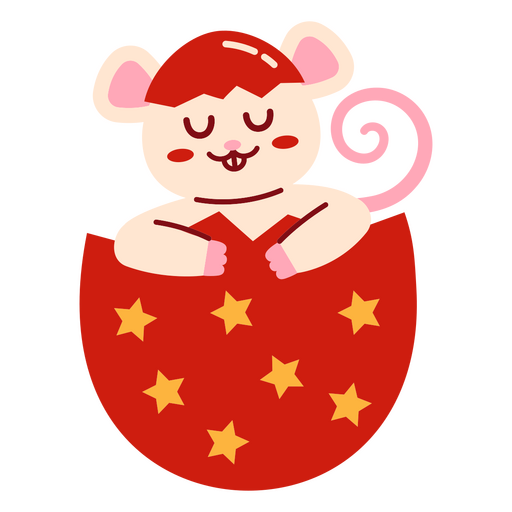 Rato chinês fofo em um ovo vermelho com estrelas Desenho PNG