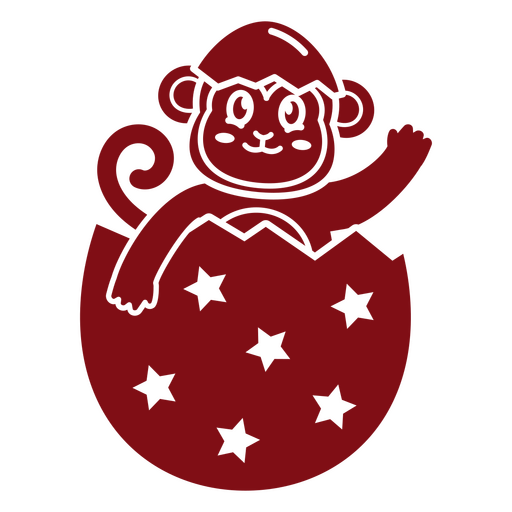 Red monkey sitting in an egg with stars on it PNG Design