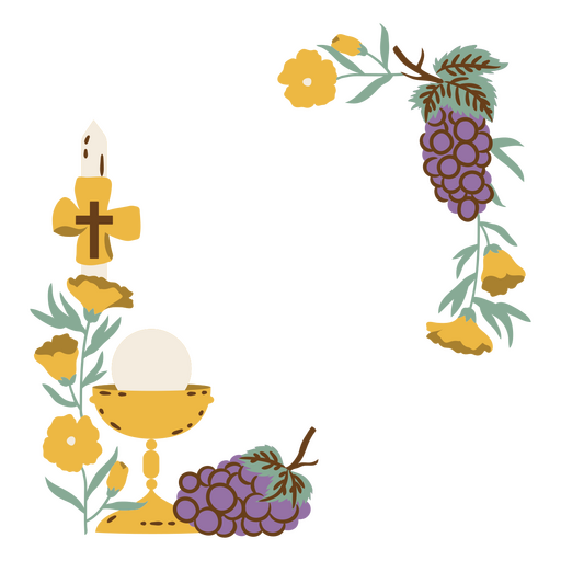 Marco con vela, uvas y flores. Diseño PNG