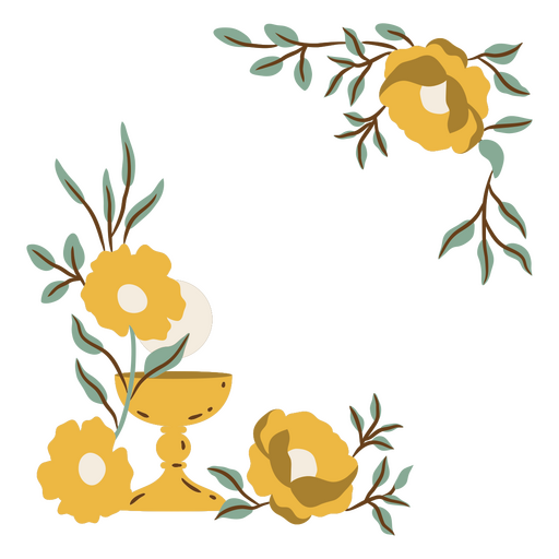Quadro com flores e folhas amarelas Desenho PNG