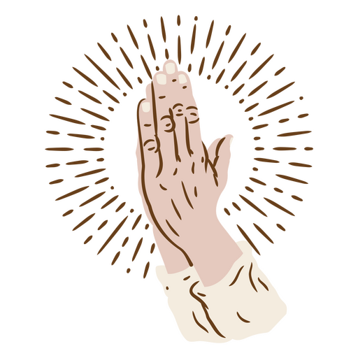 Ilustração de mãos em oração com raios radiantes Desenho PNG