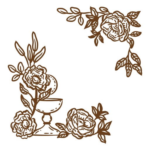 Braune Zeichnung von Blumen und einer Vase PNG-Design