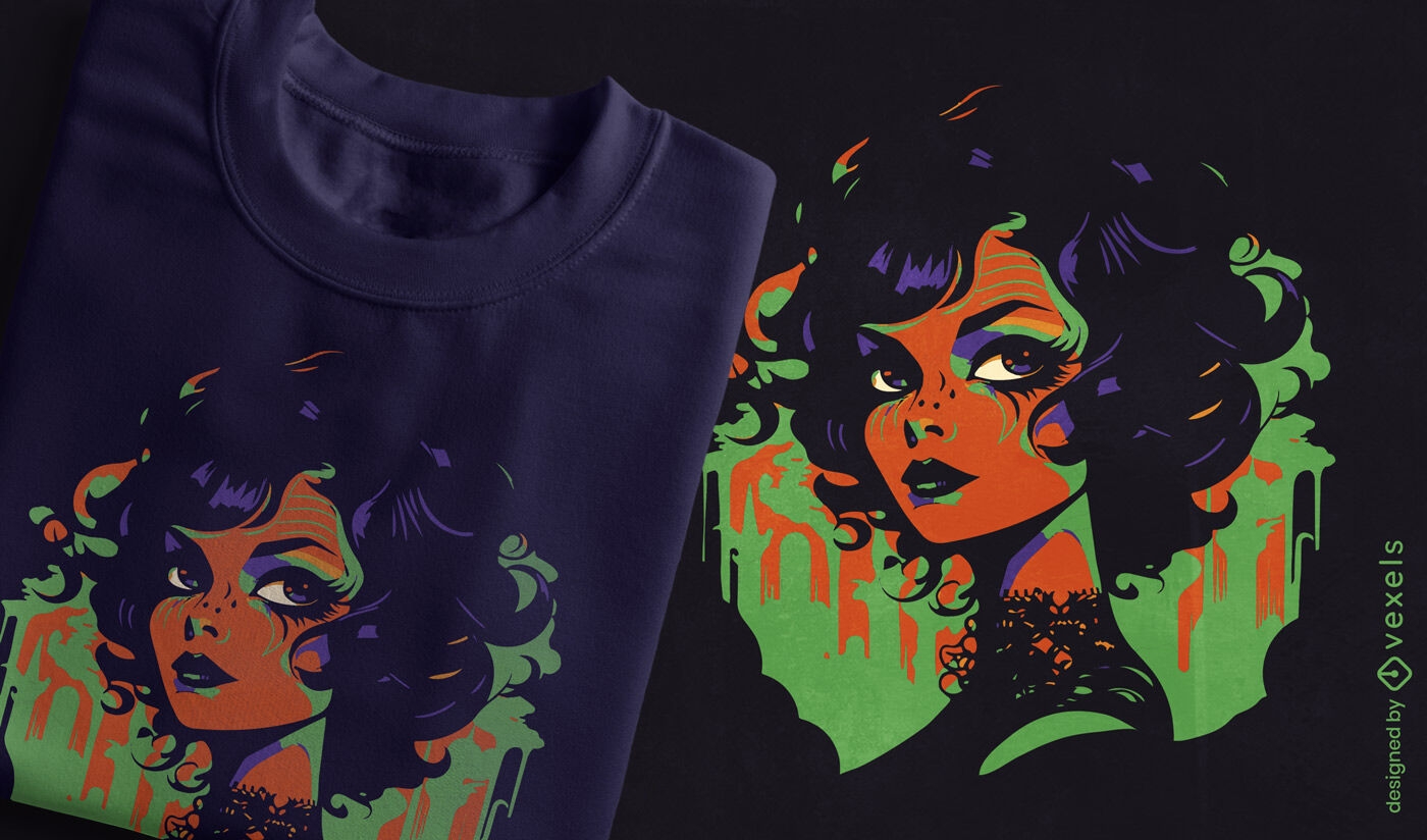Diseño de camiseta con ilustración de chica gótica.
