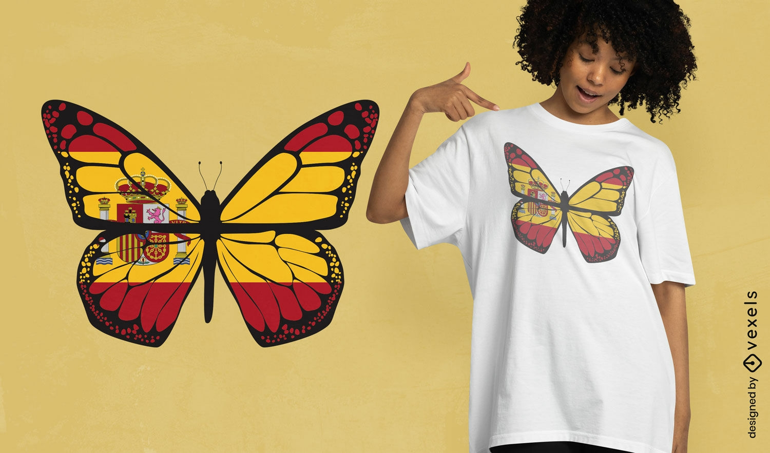 Dise?o de camiseta mariposa con bandera de Espa?a.