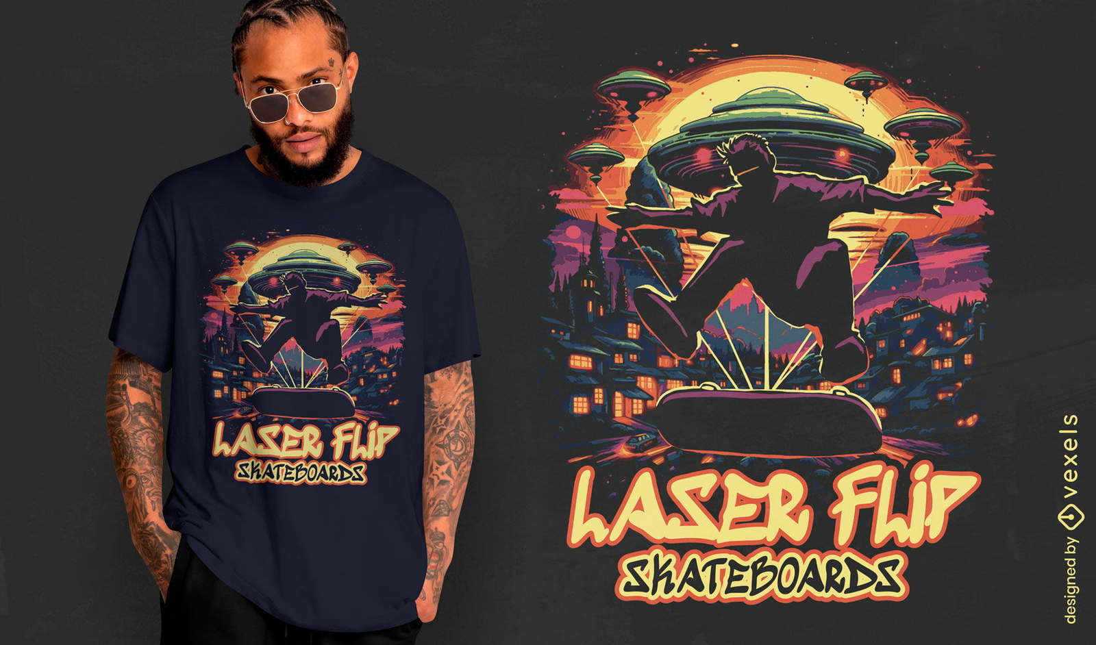 Diseño de camiseta OVNI de patineta trippy.