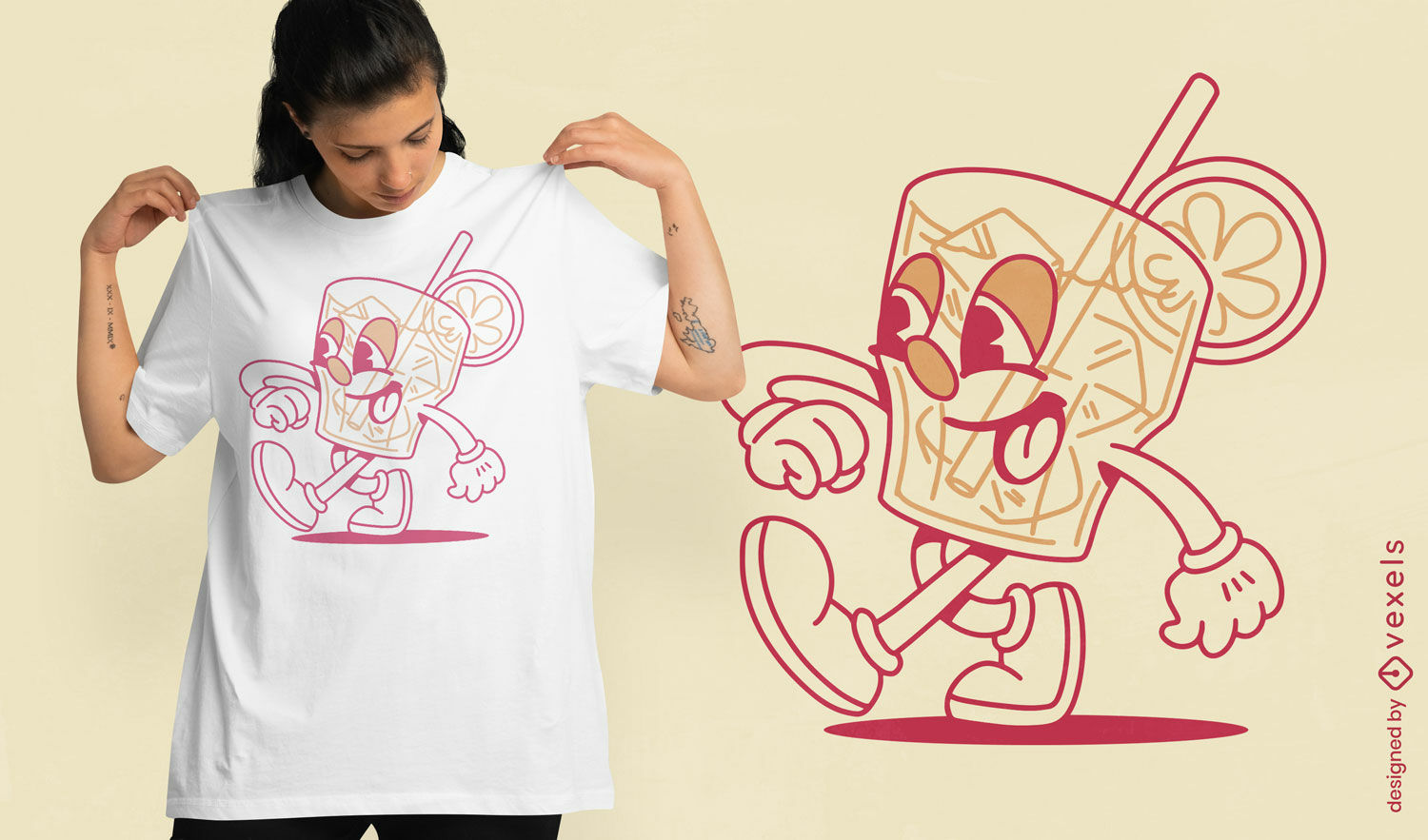 Diseño de camiseta de cóctel de dibujos animados retro.