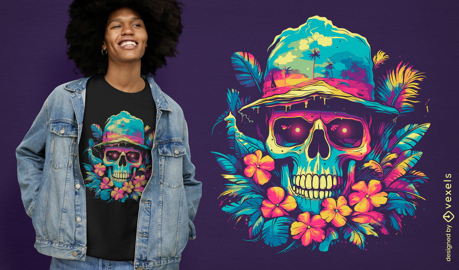 Diseño de camiseta de calavera de verano.