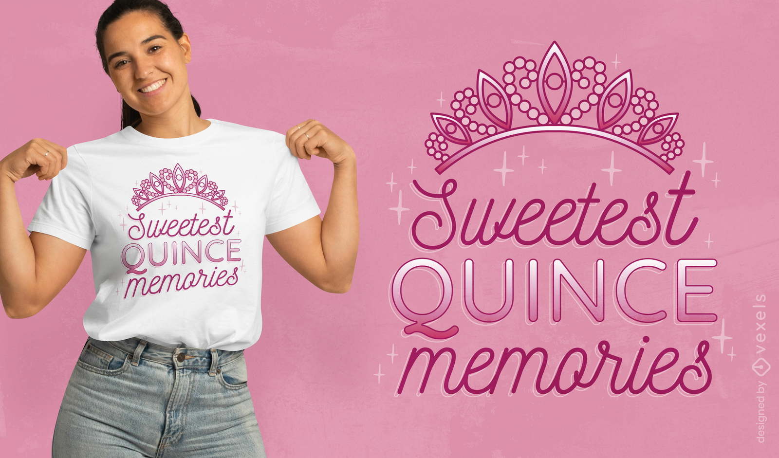 Diseño de camiseta quinceañera corona rosa.