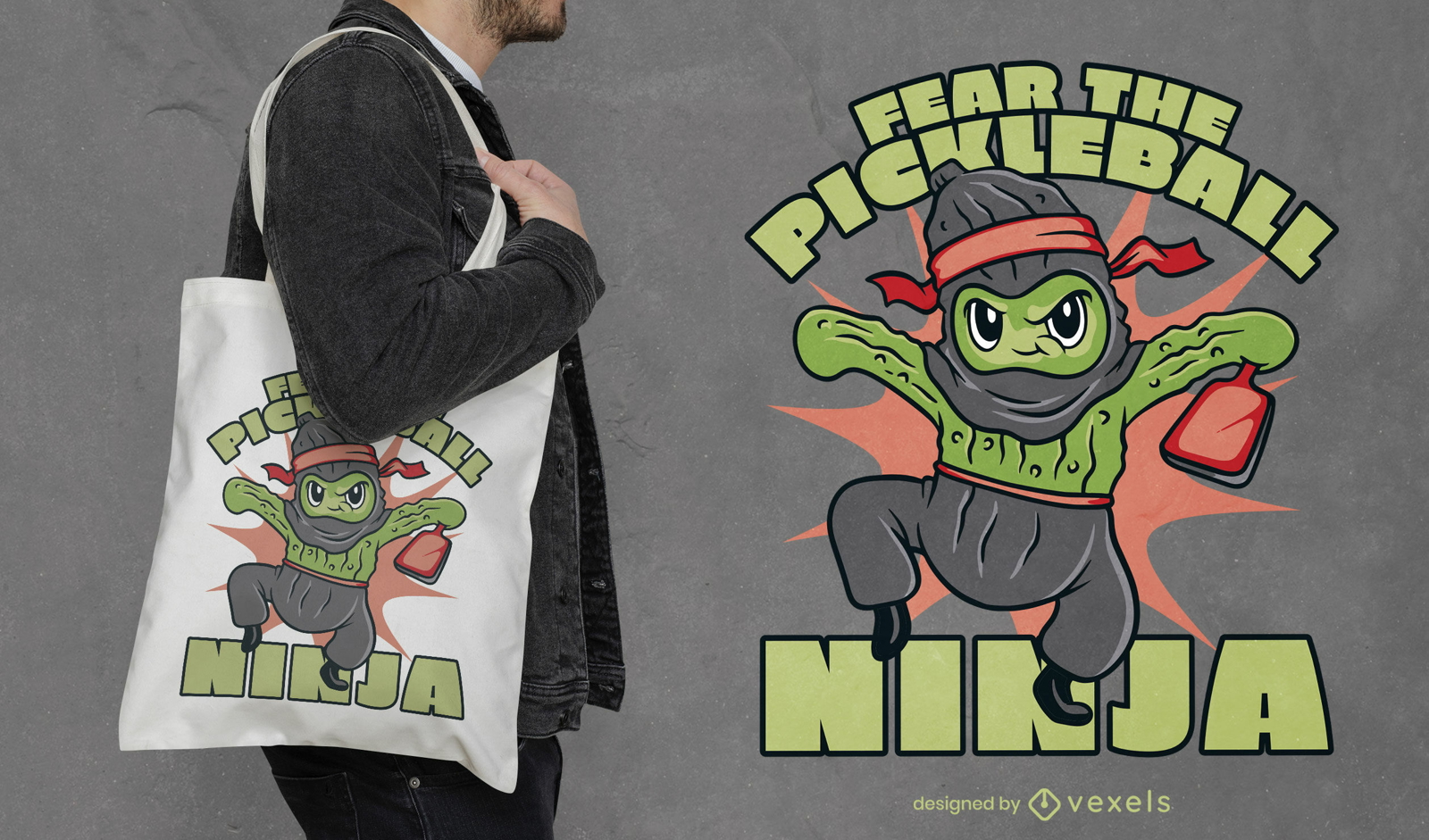 Pickleball sport ninja tote bag design