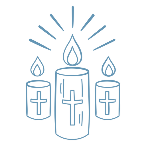 Tres velas con cruces y rayos de luz. Diseño PNG