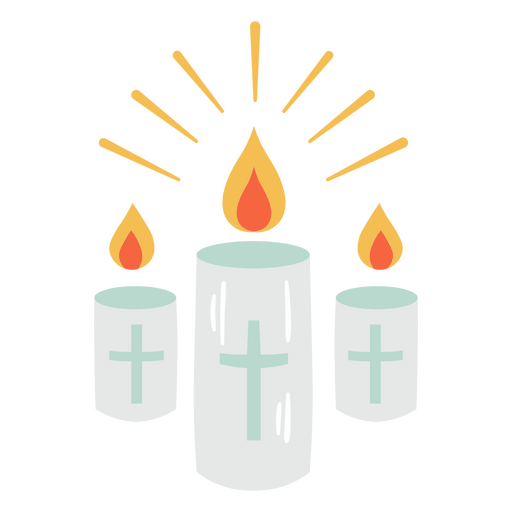 Tres velas con una cruz en el medio. Diseño PNG