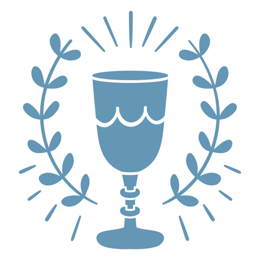 Taza azul con una corona de laurel alrededor. Diseño PNG