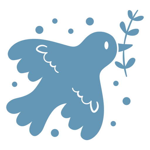 Pájaro azul con una rama en el pico. Diseño PNG