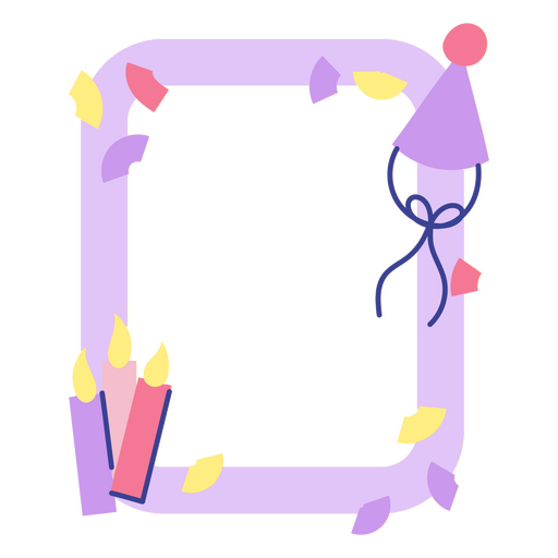 Purple frame with a birthday hat and candles PNG Design