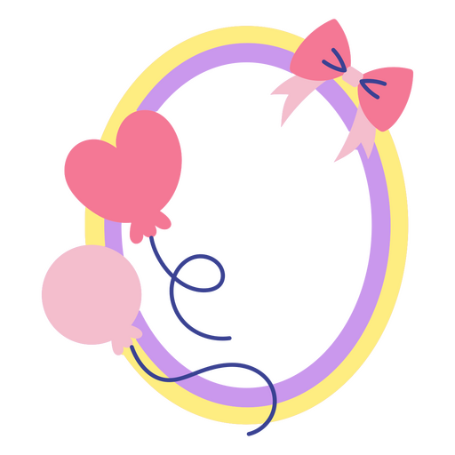 Círculo con globos, corazones y lazos. Diseño PNG