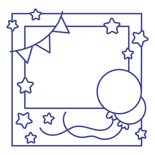 Marco azul con globos y estrellas. Diseño PNG