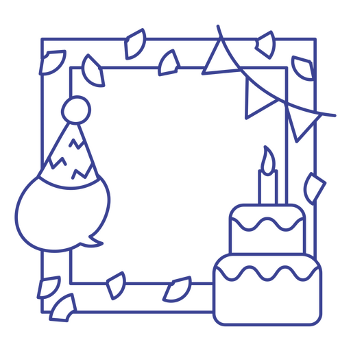 Moldura azul com bolo de aniversário e balões Desenho PNG