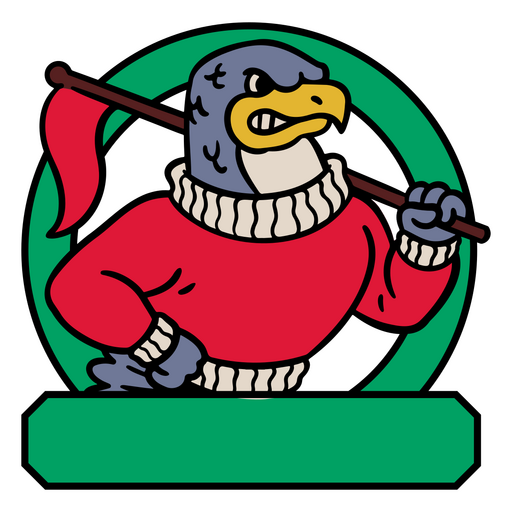 Águila calva con un suéter rojo sosteniendo una bandera Diseño PNG